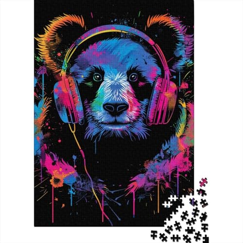 Panda mit Kopfhörern, 1000 Teile, Holzpuzzle für Erwachsene, Puzzle, Lernspiel, Herausforderungsspielzeug, 1000 Teile (38 x 26 cm) von LMYmoney