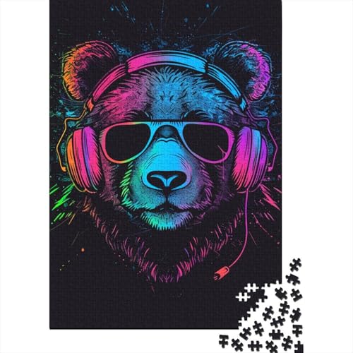 Panda mit Kopfhörern, Holzpuzzle, 1000 Teile, Puzzle für Erwachsene, Lernspiel, Herausforderungsspielzeug, 1000 Teile (38 x 26 cm) von LMYmoney