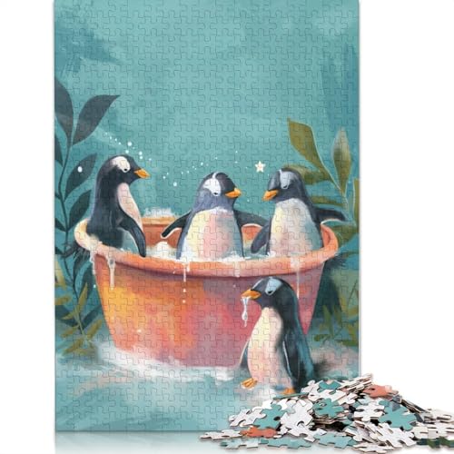 Penguins Washing Bathtub Puzzles 1000 Teile Schwer Puzzle Spielzeug Lernspiel Impossible Herausforderungsspielzeug Für Erwachsene Und Kinder Ab 14 Jahren 1000pcs (75x50cm) von LMYmoney
