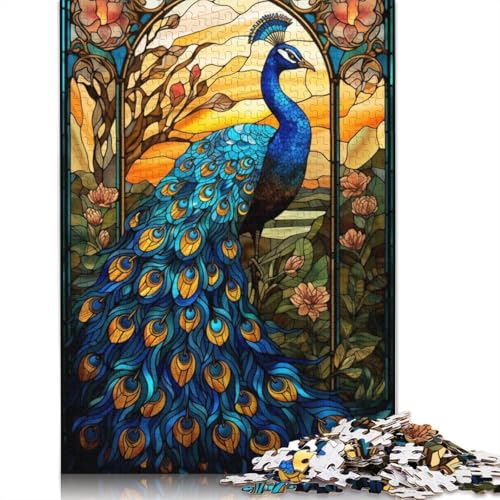 Pfauen-Buntglas-Puzzle für Erwachsene ab 18 Jahren, Upe-Lernspiele, Puzzle für Erwachsene und Kinder, 1000 Teile (75 x 50 cm) von LMYmoney