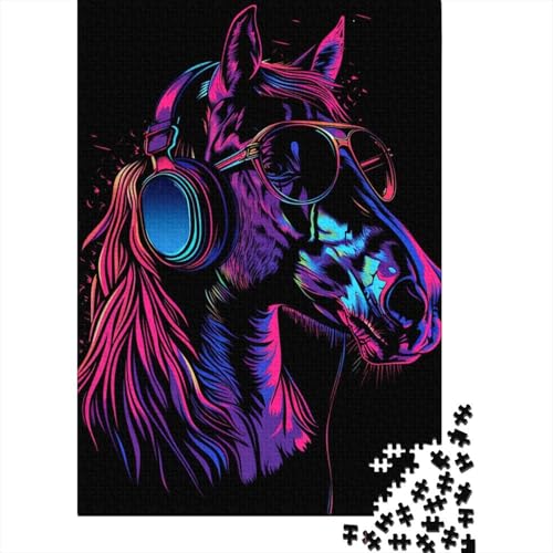 Pferd mit Sonnenbrille, Neon-Puzzle, 1000 Teile, für Erwachsene und Jugendliche ab 12 Jahren, 1000 Teile (38 x 26 cm) von LMYmoney