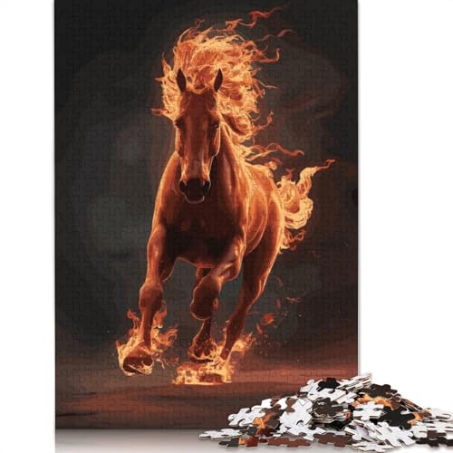 Pferde-Feuer-Puzzle, Dekompressionsspielzeug, rechteckiges Papierpuzzle für Kinder und Erwachsene ab 12 Jahren, 1000 Teile (26 x 38 cm) von LMYmoney