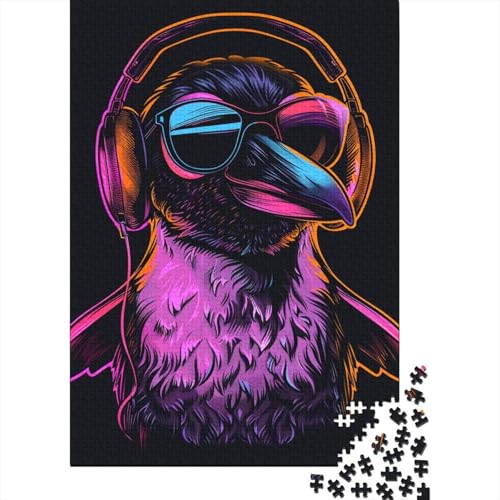 Pinguin mit Kopfhörern, 1000 Teile, Holzpuzzle für Erwachsene, Puzzle, Lernspiel, Herausforderungsspielzeug, 1000 Teile (38 x 26 cm) von LMYmoney