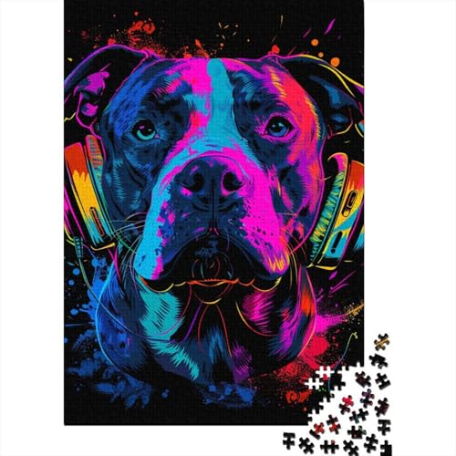 Pitbull mit Kopfhörern, Puzzle für Erwachsene, 1000 Teile, Holzpuzzle für Erwachsene, Puzzles für Jugendliche ab 12 Jahren, (38 x 26 cm) von LMYmoney