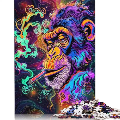 Psychedelic Monkey Smoking Blunt Puzzles 1000 Teile Schwer Puzzle Spielzeug Lernspiel Impossible Herausforderungsspielzeug Für Erwachsene Kinder 1000pcs (40x28cm) von LMYmoney