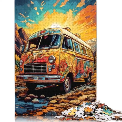 Psychedelic Van Sunset Puzzle 1000 Teile Schwer Puzzle Spielzeug Lernspiel Impossible Herausforderung Spielzeug Für Erwachsene Kinder 1000pcs (40x28cm) von LMYmoney