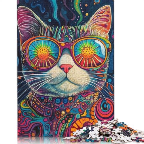 Psychedelisches Katzenporträt-Puzzle für Erwachsene, kreative Spiele, Puzzle-Geschenk für Jungen oder Mädchen, 520 Teile (52 x 38 cm) von LMYmoney