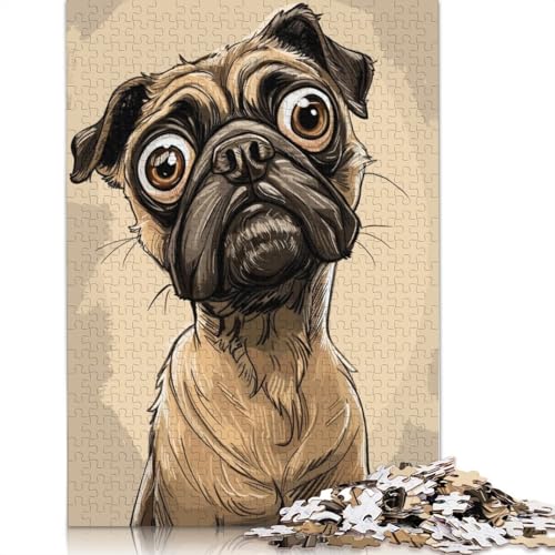 Pug Caricature Puzzle 1000 Teile Schwer Puzzle Spielzeug Lernspiel Impossible Herausforderung Spielzeug Für Erwachsene Und Kinder in Bewährter 1000pcs (75x50cm) von LMYmoney