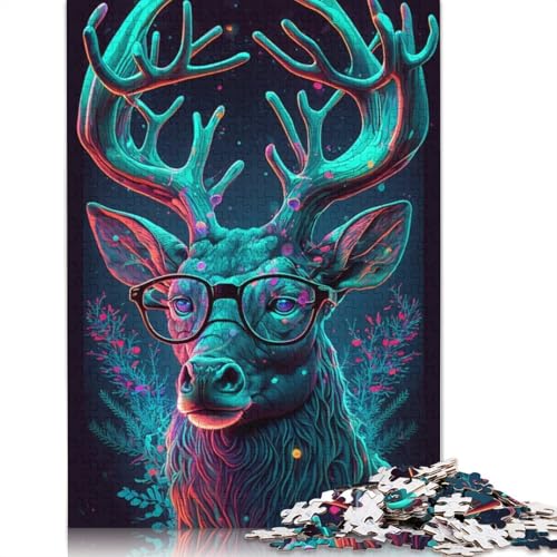 Puzzle „Cosmic Deer with Glasses“, 100% recycelter Karton, Premium-Karton, Puzzle für Erwachsene und Kinder, 1000 Teile (75 x 50 cm) von LMYmoney