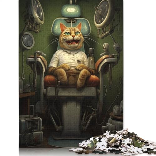 Puzzle „Katze beim Zahnarzt“, Denksportaufgabe, rechteckiges Papierpuzzle für Erwachsene und Teenager, 1000 Teile (26 x 38 cm) von LMYmoney
