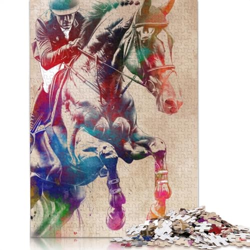 Puzzle 1000 Teile, Pferd springt, Aquarell-Puzzle, Schwierigkeitsgrad für Erwachsene, Lernspielzeug, Spiele, Familiendekoration (38 x 26 cm) von LMYmoney