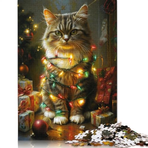 Puzzle 1000 Teile „Weihnachtskatze“ - Schwierigkeitsgrad für Erwachsene - Lernspielzeug - Spiele - Familiendekoration (75 x 50 cm) von LMYmoney