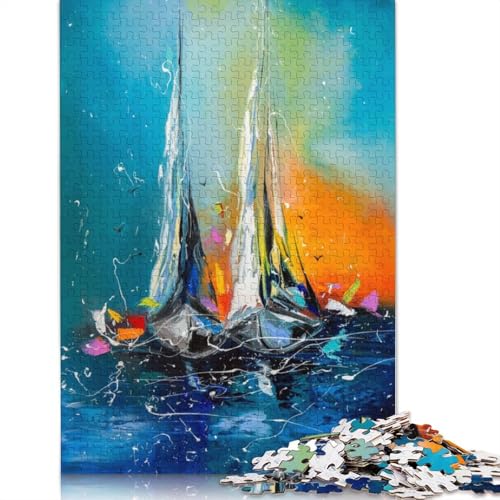 Puzzle für Erwachsene, 1000 Teile, Boote im Sonnenuntergangslicht, Lernspielzeug, Spiele, Familiendekoration (75 x 50 cm) von LMYmoney