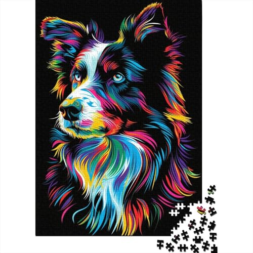 Puzzle für Erwachsene, 1000 Teile, DJ Neon Border Collie, Holzpuzzles für Erwachsene, nachhaltige Puzzlespiele, 1000 Stück (38 x 26 cm) von LMYmoney