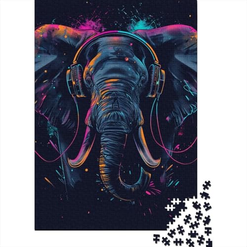 Puzzle für Erwachsene, 1000 Teile, Elefant mit Kopfhörern, Puzzle, Puzzles für Erwachsene, Lernspiel, Herausforderungsspielzeug, 1000 Teile (38 x 26 cm) von LMYmoney