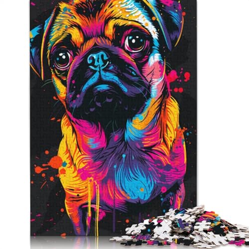 Puzzle für Erwachsene, 1000 Teile, Mops-Hundekunst, Holzpuzzle für Erwachsene, Lernspiel, Herausforderungsspielzeug, 1000 Teile (75 x 50 cm) von LMYmoney