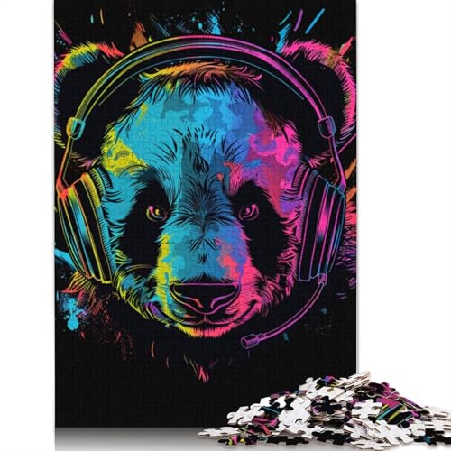 Puzzle für Erwachsene, 1000 Teile, Panda mit Kopfhörern, Holzpuzzle für Erwachsene, Lernspiel, Herausforderungsspielzeug, 1000 Teile (75 x 50 cm) von LMYmoney