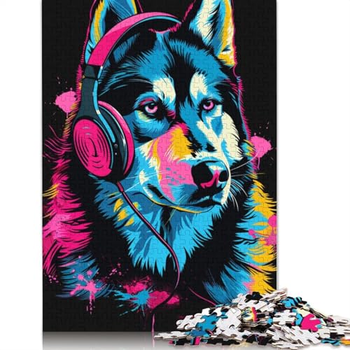 Puzzle für Erwachsene, 1000 Teile, Siberian Husky mit Kopfhörern, Holzpuzzle für Erwachsene und Jugendliche, Heimdekoration, Puzzlespielzeug, 1000 Teile (75 x 50 cm) von LMYmoney