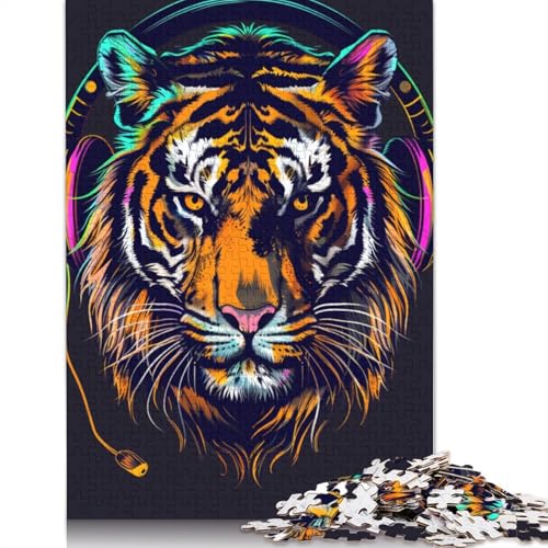 Puzzle für Erwachsene, 1000 Teile, Tiger mit Kopfhörern, Holzpuzzle für Erwachsene, Lernspiel, Herausforderungsspielzeug, 1000 Teile (75 x 50 cm) von LMYmoney