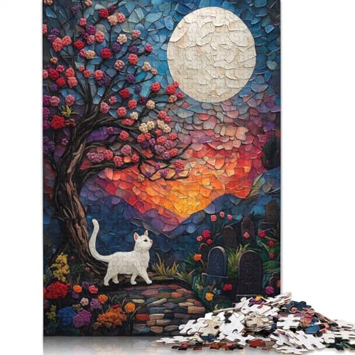 Puzzle für Erwachsene, 1000 Teile, weiße Mondlichtkatze, Puzzle für Erwachsene, anspruchsvolles Spiel (38 x 26 cm) von LMYmoney
