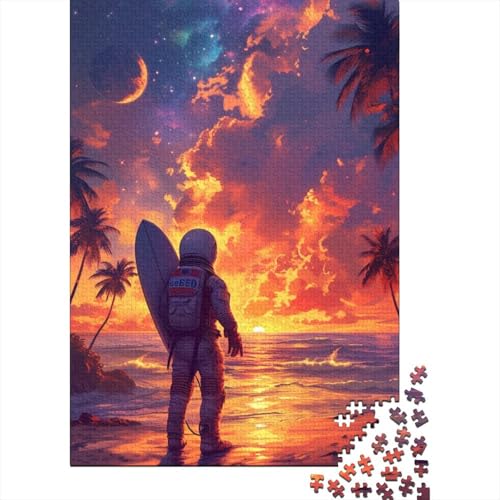 Puzzle für Erwachsene, Astronauten bei Sonnenuntergang, Holzpuzzle für Teenager, Geschenke, Heimdekoration, Puzzlespielzeug, 1000 Teile (38 x 26 cm) von LMYmoney