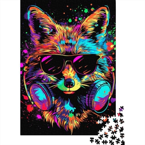 Puzzle für Erwachsene, Fuchs mit Sonnenbrille, Holzpuzzles für Teenager, Geschenke, Heimdekoration, Puzzlespielzeug, 1000 Teile (38 x 26 cm) von LMYmoney