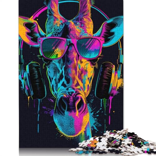 Puzzle für Erwachsene, Giraffe mit Kopfhörern, Puzzles für Erwachsene, Lernspiel, Herausforderungsspielzeug, 1000 Teile (75 x 50 cm) von LMYmoney