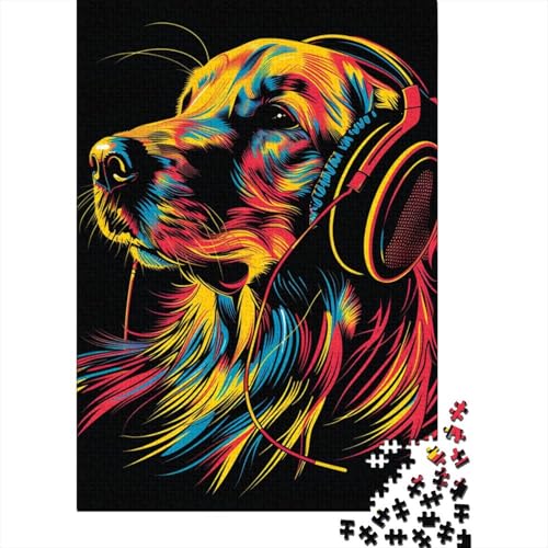 Puzzle für Erwachsene, Golden Retriever mit Kopfhörern, Puzzles für Erwachsene, Lernspiel, Herausforderungsspielzeug, 1000 Teile (38 x 26 cm) von LMYmoney