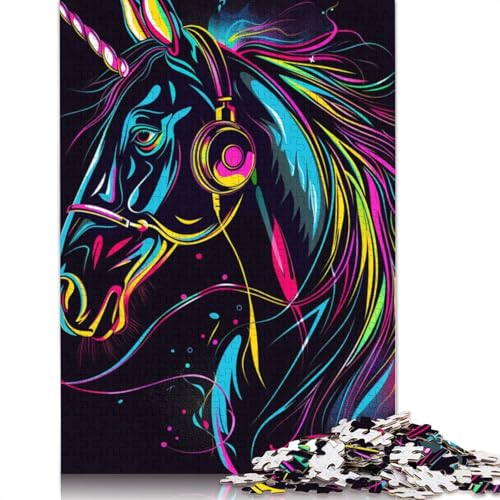 Puzzle für Erwachsene, Pferd mit Sonnenbrille, Neon-Puzzles für Erwachsene, Lernspiel, Herausforderungsspielzeug, 1000 Teile (75 x 50 cm) von LMYmoney