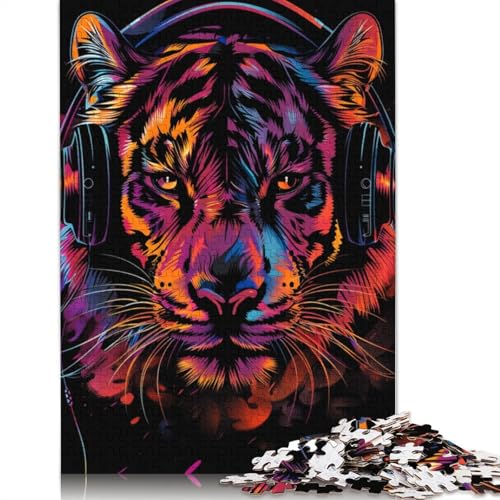 Puzzle für Erwachsene, Tiger mit Kopfhörern, Holzpuzzles für Teenager, Geschenke, Heimdekoration, Puzzlespielzeug, 1000 Teile (75 x 50 cm) von LMYmoney