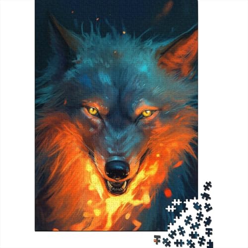 Puzzle für Erwachsene, bunter Feuerwolf, Puzzle für Erwachsene, Lernspiel, Herausforderungsspielzeug, 1000 Teile (38 x 26 cm) von LMYmoney