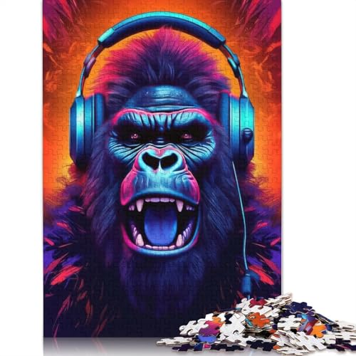 Puzzle für Erwachsene mit Affenkopfhörern, DJ-Musik, 1000 Teile, schwierige Problemlösungspuzzles für Erwachsene, für Jungen oder Mädchen, 1000 Teile (75 x 50 cm) von LMYmoney