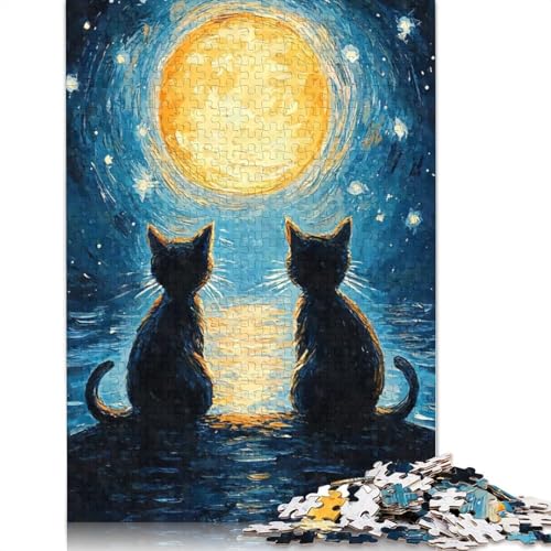 Puzzle für Erwachsene mit Katzen, Mond und Sternennacht, Lernspiel, Cooles Puzzle für Erwachsene und Kinder, 1000 Teile (75 x 50 cm) von LMYmoney