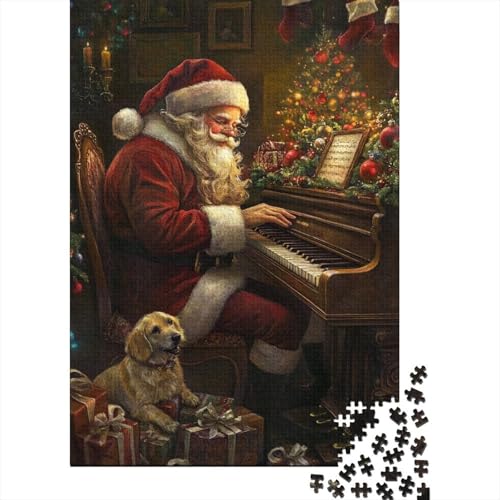 Puzzle für Erwachsene mit Klavier spielendem Weihnachtsmann, 100% recycelte Holzplatte, Denksportaufgaben für Frauen und Männer, 1000 Teile (75 x 50 cm) von LMYmoney