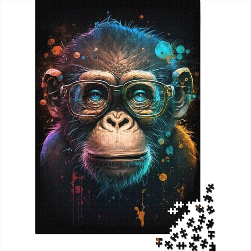 Puzzle mit AFFE und Brille, rechteckig, aus Pappe, 100% recyceltem Karton, für Erwachsene, 1000 Teile (38 x 26 cm) von LMYmoney