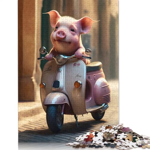 Puzzle mit Ferkel auf Roller, zum Stressabbau, 100% recycelter Karton, Puzzle für Erwachsene und Kinder, einzigartiges Geschenk, 1000 Teile (26 x 38 cm) von LMYmoney