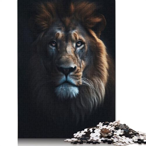 Puzzle mit Porträt des dunklen königlichen Löwen, schwierig, aus 100 Prozent recyceltem Karton, für Frauen und Männer, Vatertagsgeschenke, 1000 Teile (75 x 50 cm) von LMYmoney