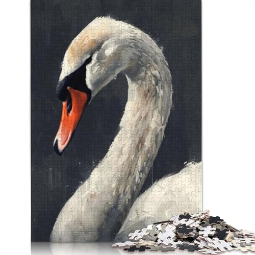 Puzzle mit Porträt des weißen Schwans, schwierige Herausforderung, 100 Prozent recycelter Karton, Puzzle für Erwachsene, Teenager, 1000 Teile (26 x 38 cm) von LMYmoney