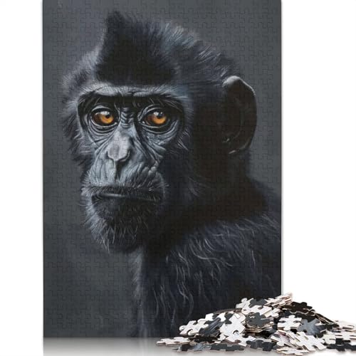 Puzzle mit Porträt eines schwarzen Affen, kreative Spiele, 100% recycelter Karton, Puzzle für Erwachsene, 1000 Teile (75 x 50 cm) von LMYmoney
