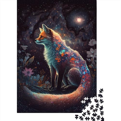 Puzzle mit Weltraumfuchs und Blumen, Dekompressionsspielzeug, rechteckiges Papierpuzzle für Kinder und Erwachsene ab 12 Jahren, 1000 Teile (38 x 26 cm) von LMYmoney