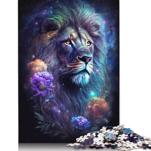 Puzzle mit Weltraumlöwe und Blume, rechteckig, aus Pappe, 100% recyceltem Karton, für Erwachsene, 1000 Teile (75 x 50 cm) von LMYmoney