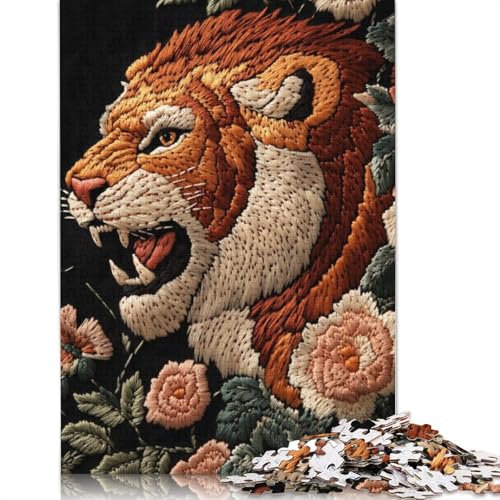 Puzzle mit gesticktem Tiger und Blumen, schwierig, aus 100% recyceltem Karton, für Damen und Herren, Vatertagsgeschenke, 1000 Teile (75 x 50 cm) von LMYmoney