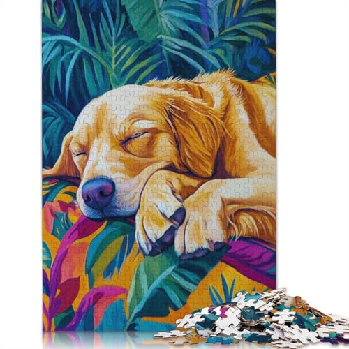 Puzzle mit schlafendem Golden Retriever, rechteckig, aus Pappe, Geschenk für Kinder ab 12 Jahren, 520 Teile (52 x 38 cm) von LMYmoney