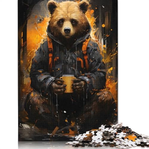 Puzzle zum Malen mit jungem Braunbären, rechteckig, aus Pappe, 100% recyceltem Karton, für Erwachsene, Kindertagsgeschenke, 1000 Teile (75 x 50 cm) von LMYmoney