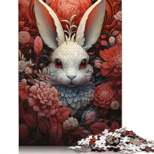 Rabbit Red Flowers Puzzle 1000 Teile Schwer Puzzle Spielzeug Lernspiel Impossible Herausforderungsspielzeug Für Erwachsene Und Kinder Ab 14 Jahren 1000pcs (75x50cm) von LMYmoney