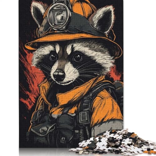 Raccoon Firefighter Puzzle 1000 Teile Schwer Puzzle Spielzeug Pädagogisches Spiel Impossible Herausforderungsspielzeug Für Erwachsene Kinder 1000pcs (40x28cm) von LMYmoney