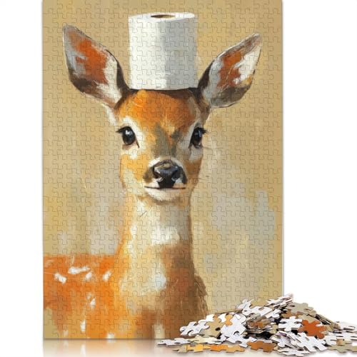 Rehkitz mit Toilettenpapierhut, Puzzle für Erwachsene, kreative Spiele, Puzzle, Geschenk für Jungen oder Mädchen, 1000 Teile (75 x 50 cm) von LMYmoney