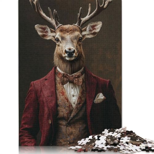 Renaissance Elch Gentleman Puzzle, schwierige Herausforderung, 100 Prozent recycelter Karton, Puzzle für Kinder und Erwachsene, 1000 Teile (26 x 38 cm) von LMYmoney