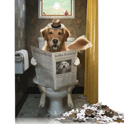 Retriever auf der Toilette, Puzzle, 100% recyceltes Kartonpapier, rechteckiges Puzzle für Erwachsene und Kinder, 1000 Teile (26 x 38 cm) von LMYmoney