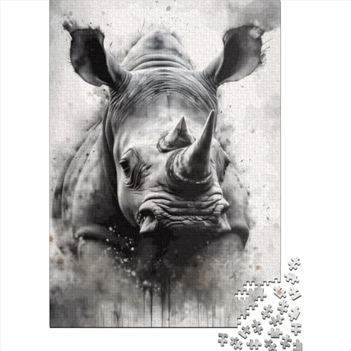 Rhinoceros Puzzle 1000 Teile Schwer Puzzle Spielzeug Lernspiel Impossible Herausforderungsspielzeug Für Erwachsene Kinder 1000pcs (38x26cm) von LMYmoney